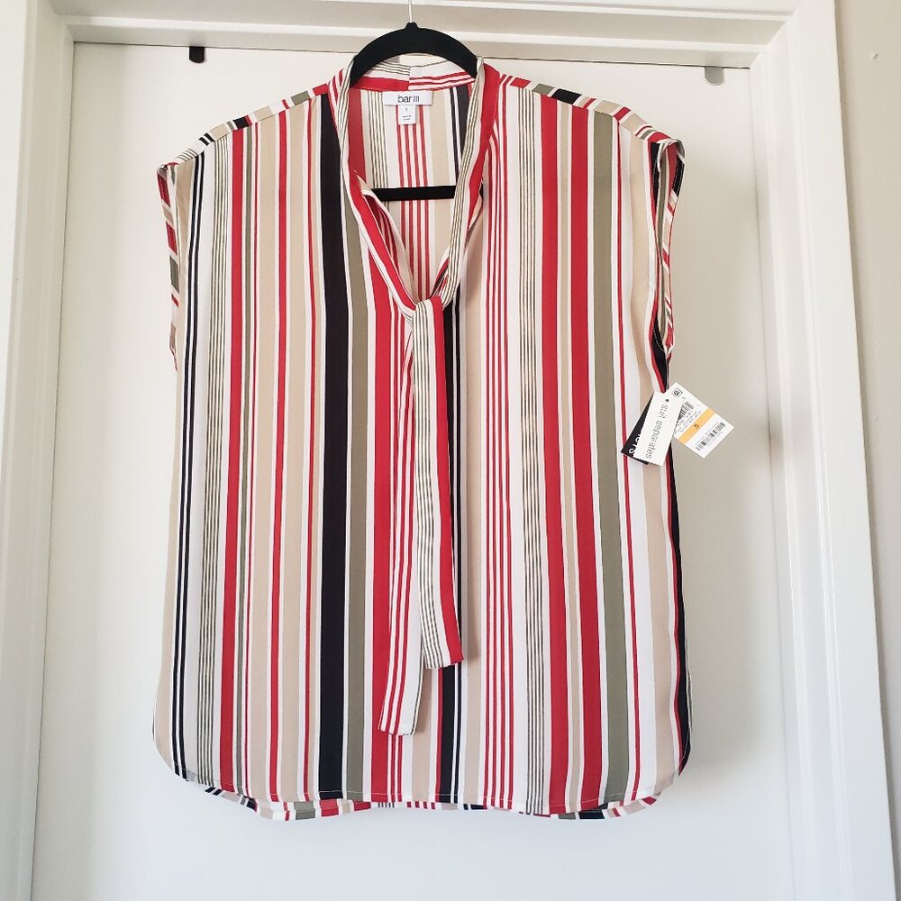 Bar III Blouse Top Size S Stripe Tie Neck Suit Separates Lightweight New